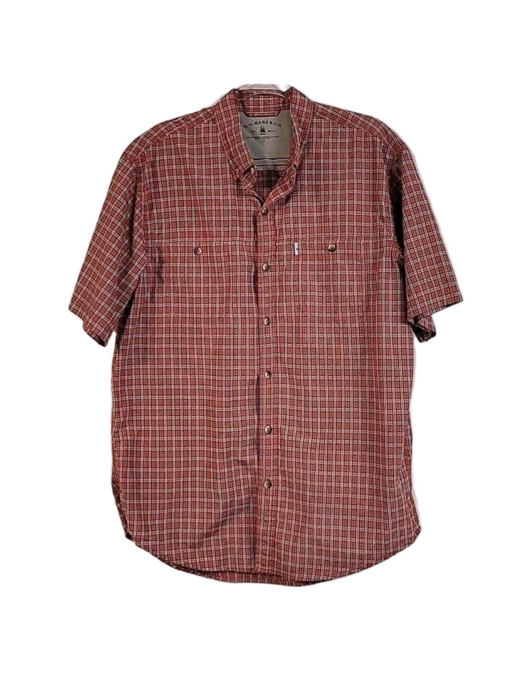 G. H. Bass & Co Men's Button-Down Short-Sleeved Plaid Pattern Shirt, Size Large
